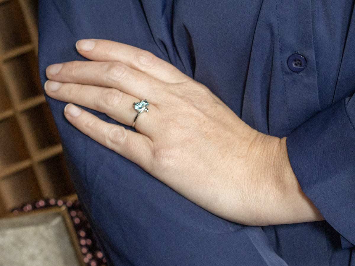 Double Round Cut Blue Zircon Bypass Ring