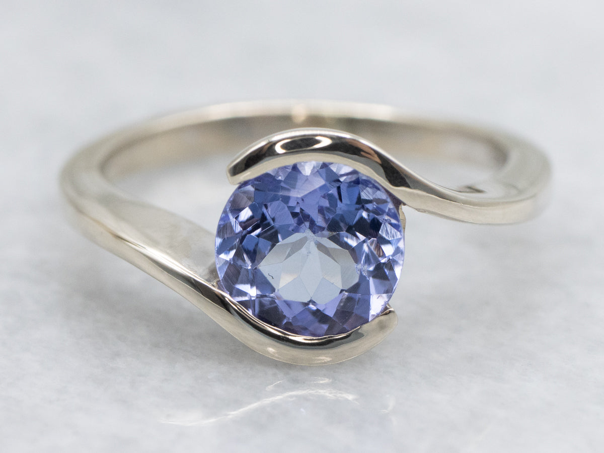 Modern Polished Gold Tanzanite Bypass Ring