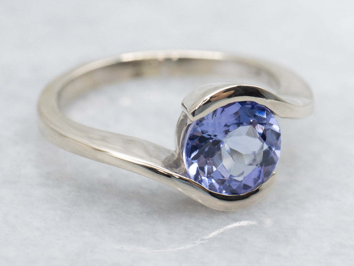 Modern Polished Gold Tanzanite Bypass Ring