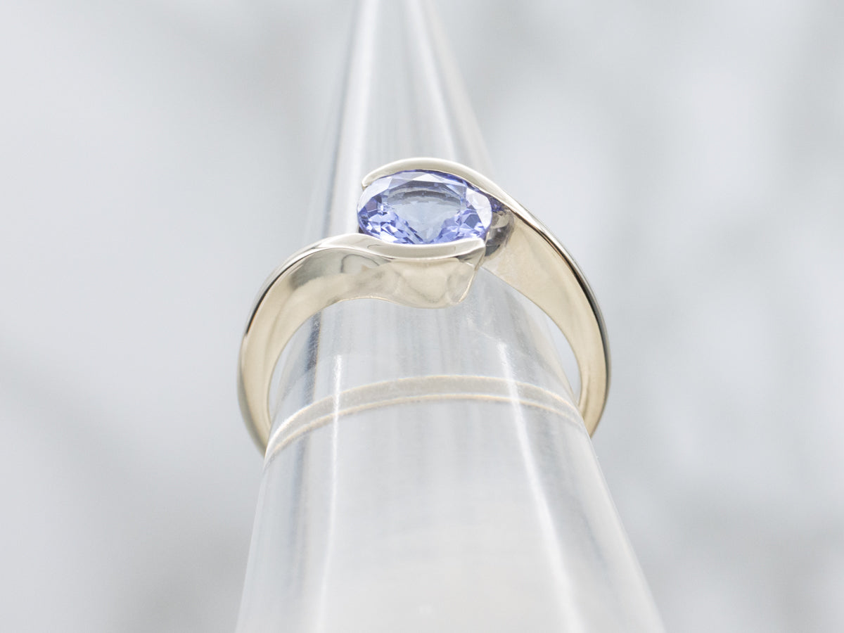 Modern Polished Gold Tanzanite Bypass Ring