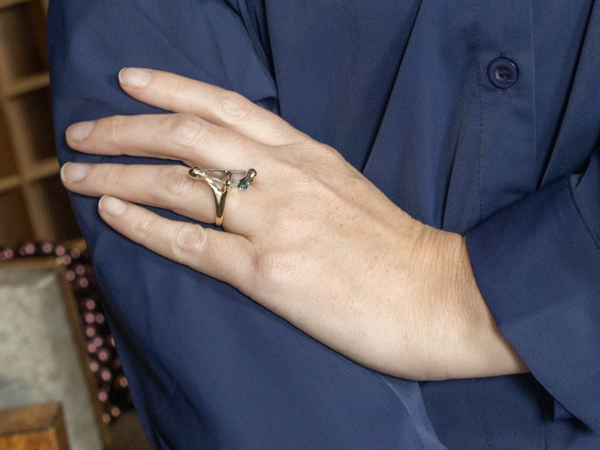 Trillion-Cut Synthetic Spinel Modernist Gold Cocktail Ring