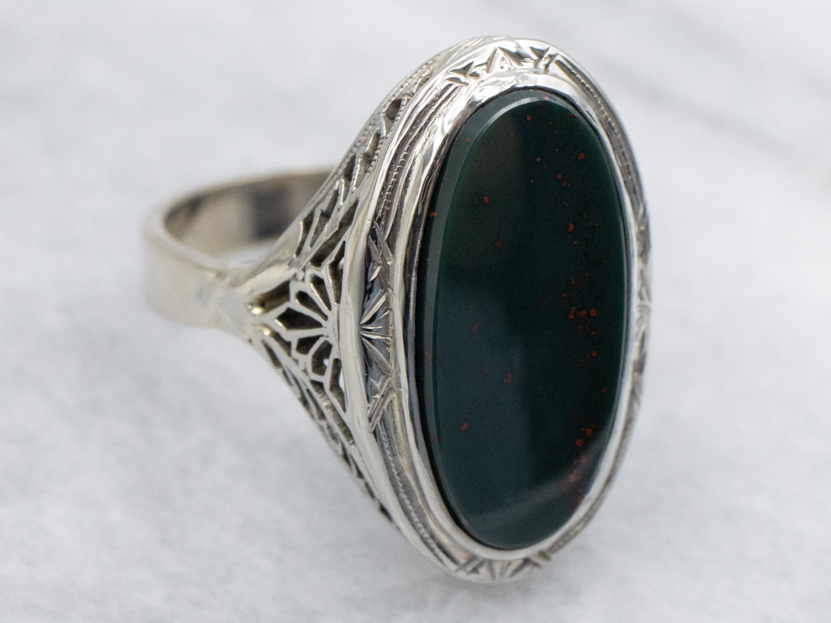 Art Deco Era Bloodstone Gold Filigree Ring
