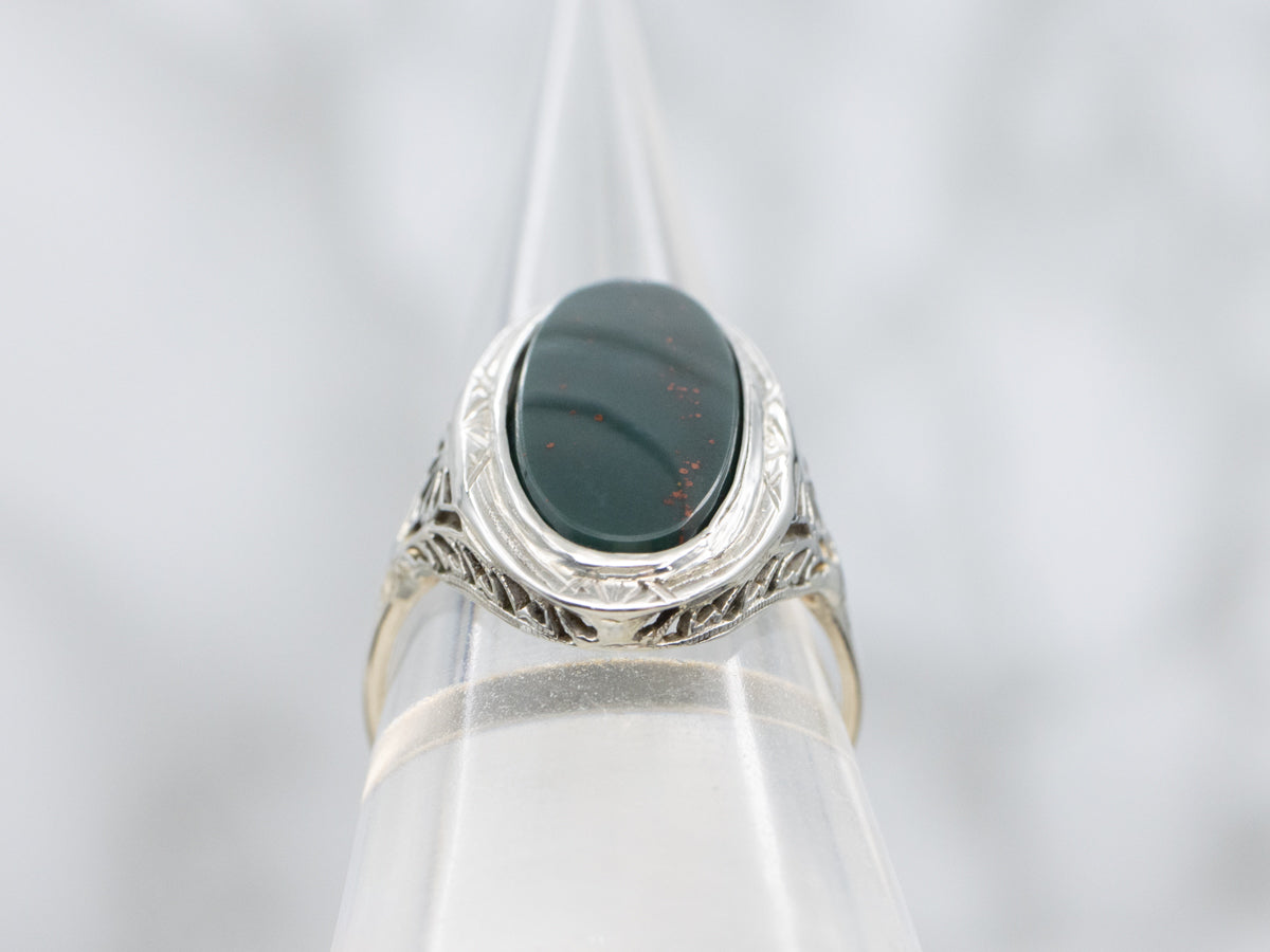 Art Deco Era Bloodstone Gold Filigree Ring