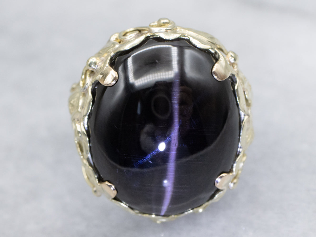 Cat's Eye Sillimanite Botanical Gold Ring