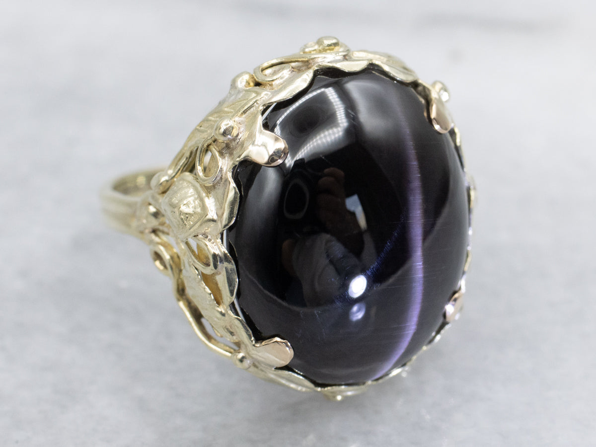 Cat&#39;s Eye Sillimanite Botanical Gold Ring