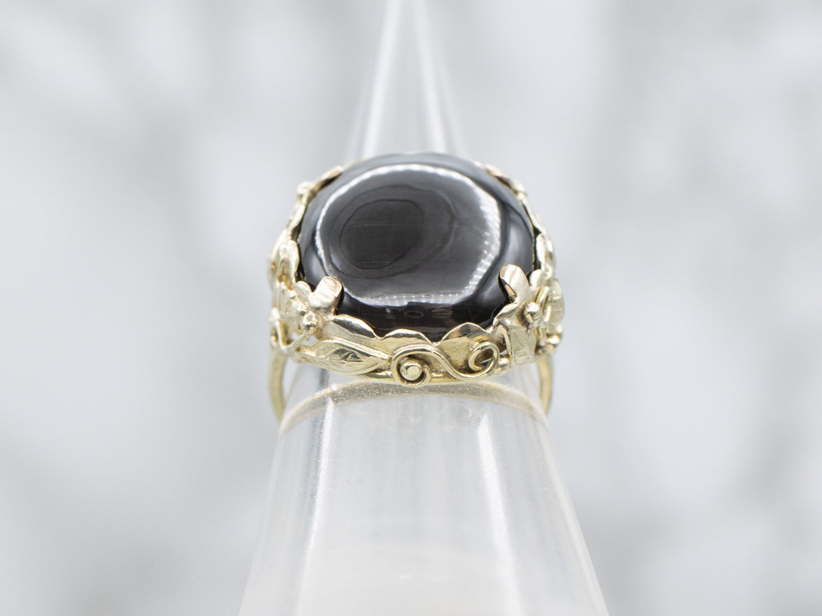 Cat's Eye Sillimanite Botanical Gold Ring