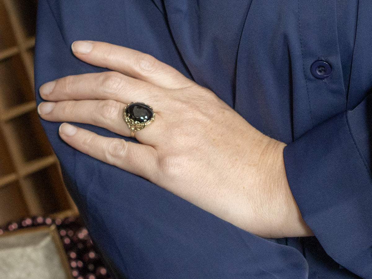 Cat's Eye Sillimanite Botanical Gold Ring