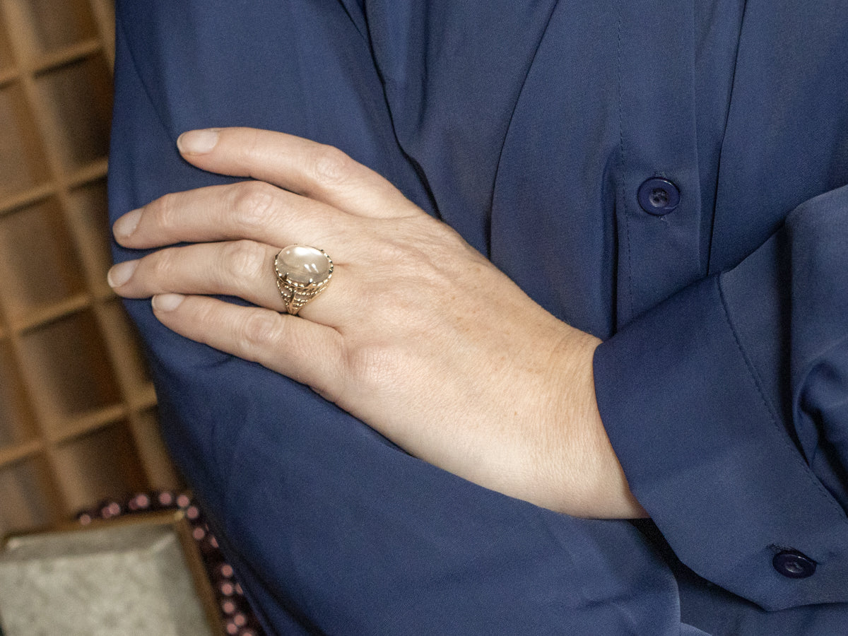 Moonstone Cabochon in Nautical Gold Setting