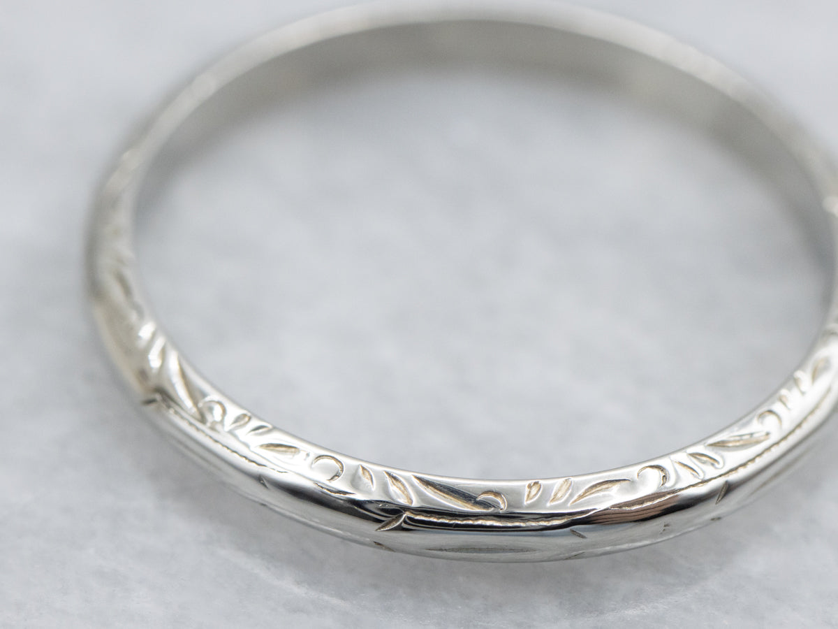 Vintage Patterned Edge 18-Karat White Gold Band
