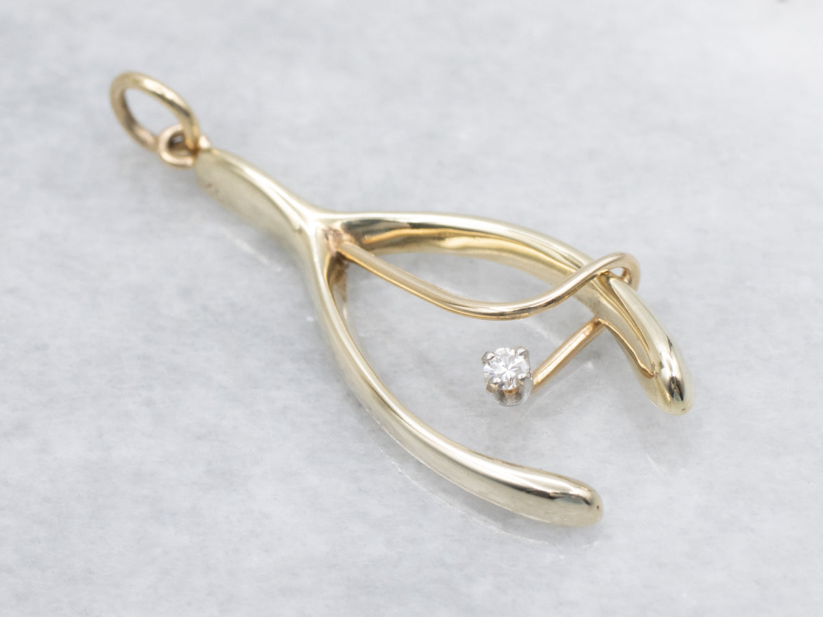 Diamond Wishbone Yellow Gold Pendant
