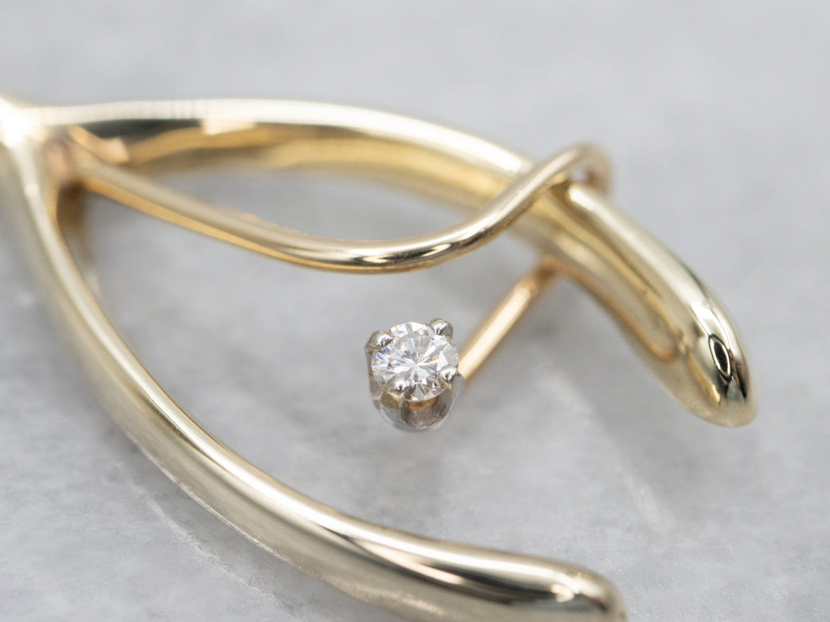 Diamond Wishbone Yellow Gold Pendant