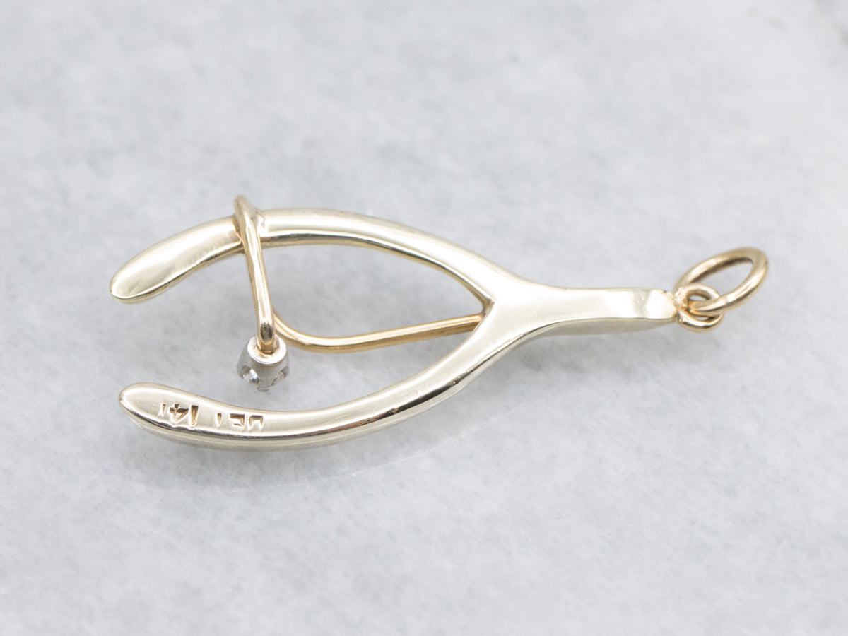 Diamond Wishbone Yellow Gold Pendant