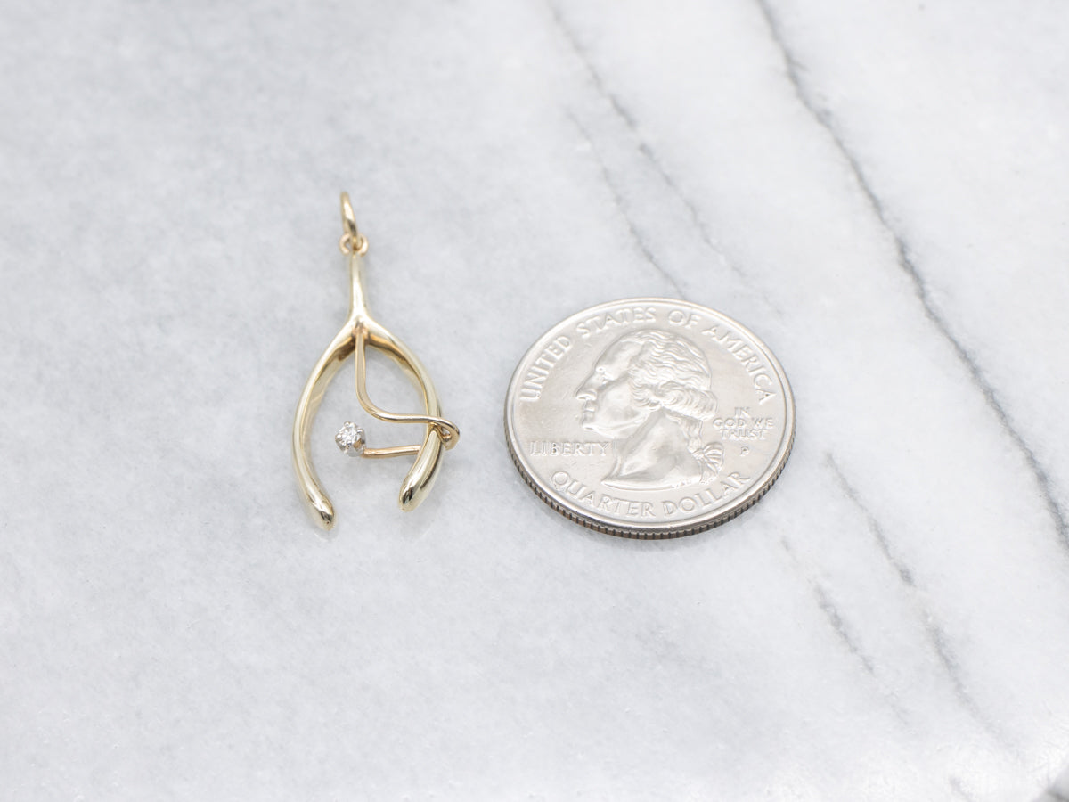 Diamond Wishbone Yellow Gold Pendant