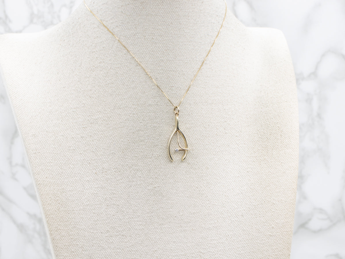 Diamond Wishbone Yellow Gold Pendant