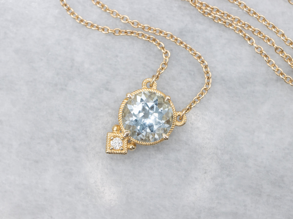 Aquamarine Diamond and Gold Necklace with Padlock Heart Clasp