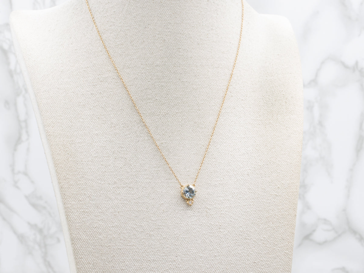 Aquamarine Diamond and Gold Necklace with Padlock Heart Clasp