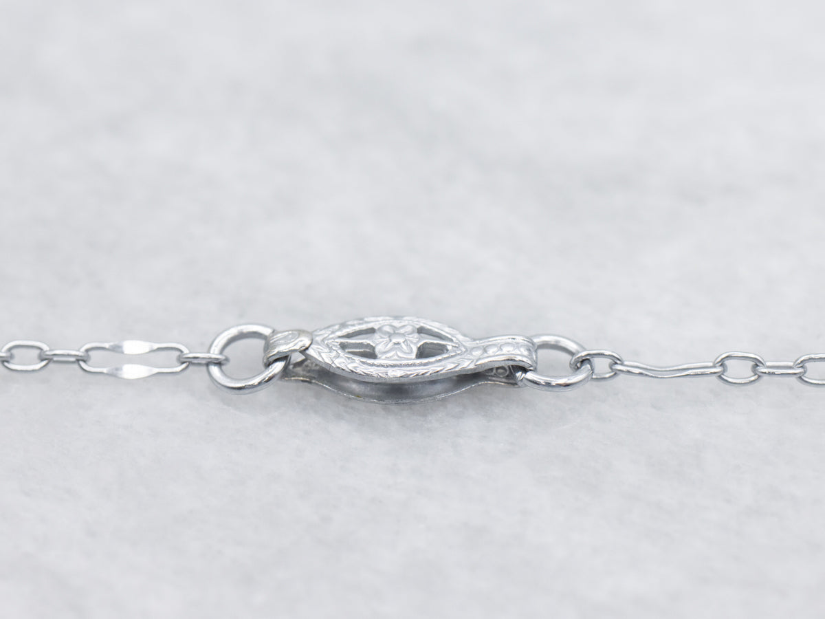 Art Deco Diamond White Gold Filigree Pendant Necklace