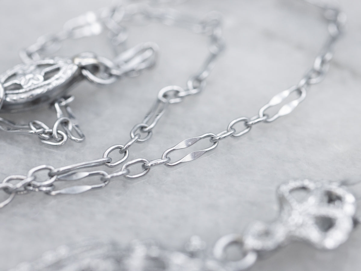 Art Deco Diamond White Gold Filigree Pendant Necklace