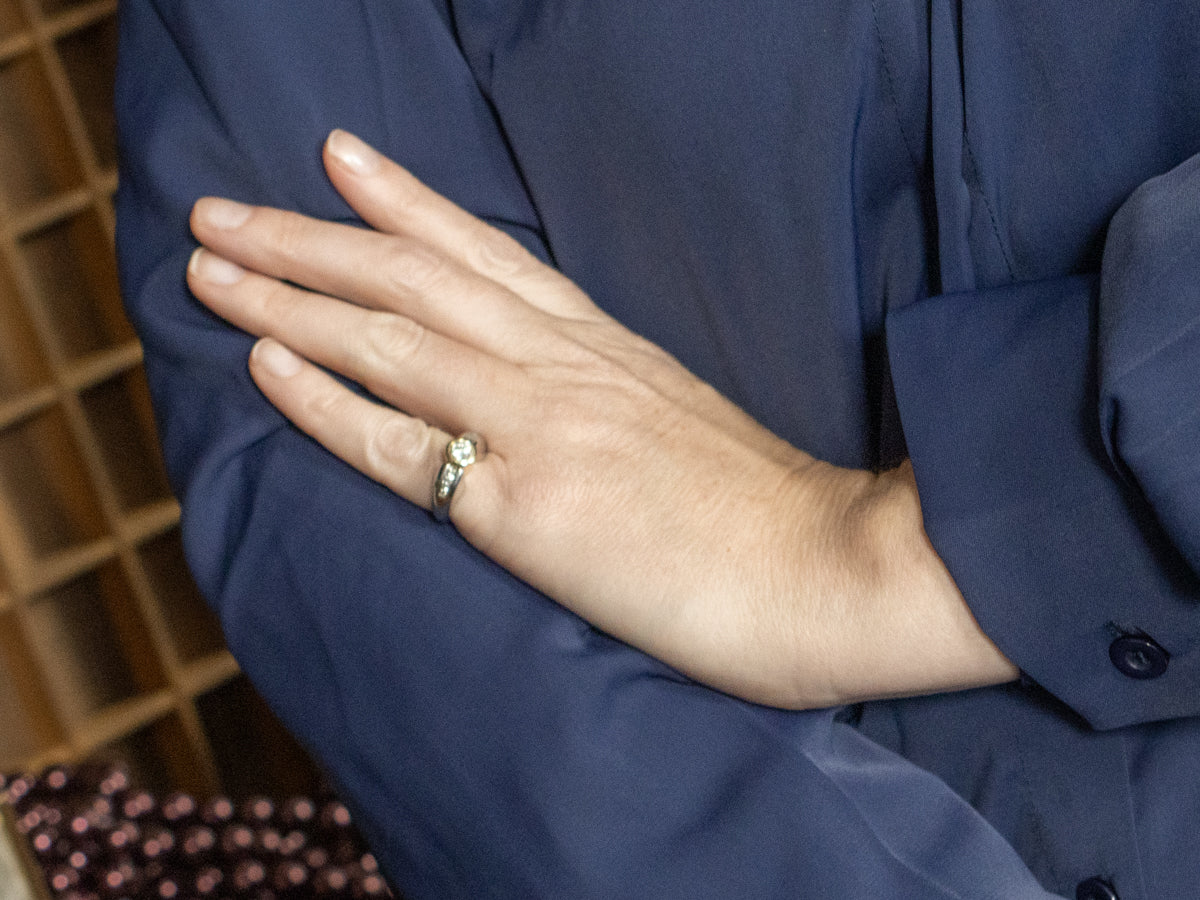 Modern Bezel-Set Diamond Gold and Platinum Engagement Ring