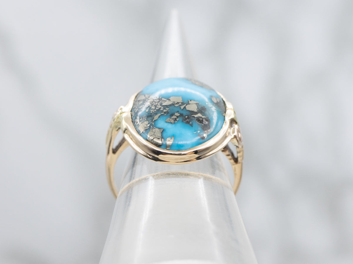 Floral Tri-Color Gold Turquoise Ring