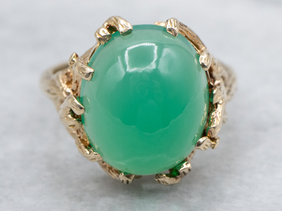Green Onyx Gold Tree Branch Setting Solitaire Ring