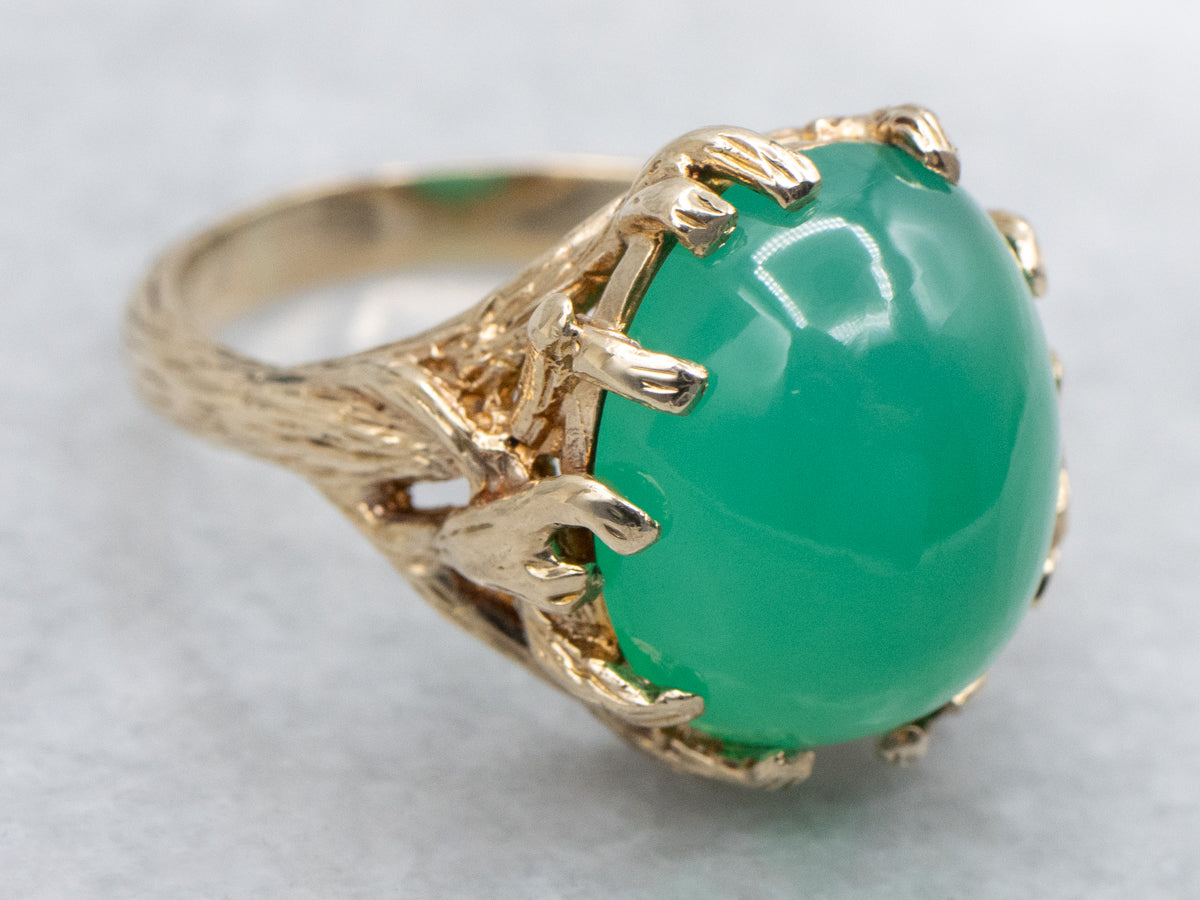 Green Onyx Gold Tree Branch Setting Solitaire Ring