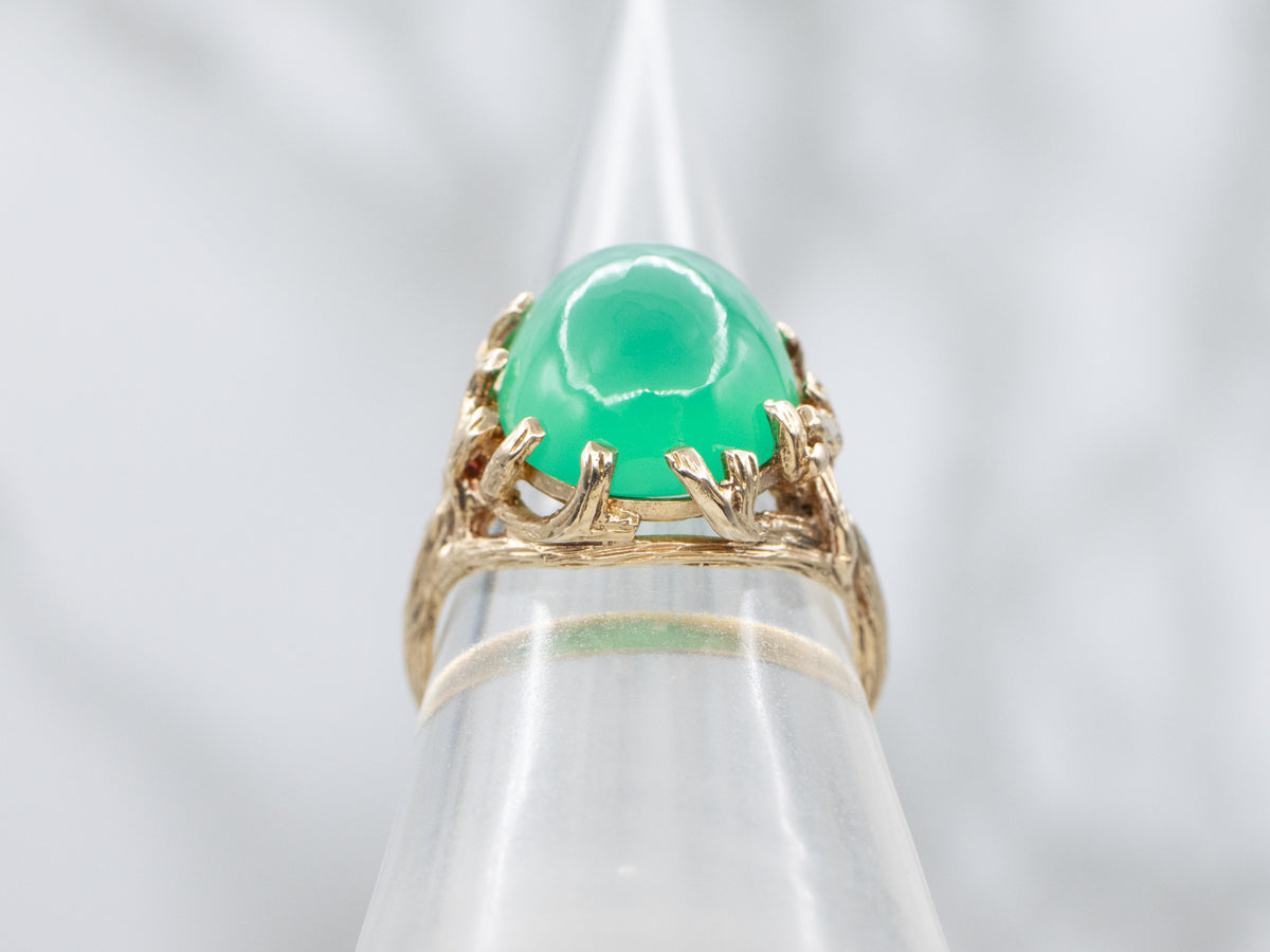 Green Onyx Gold Tree Branch Setting Solitaire Ring