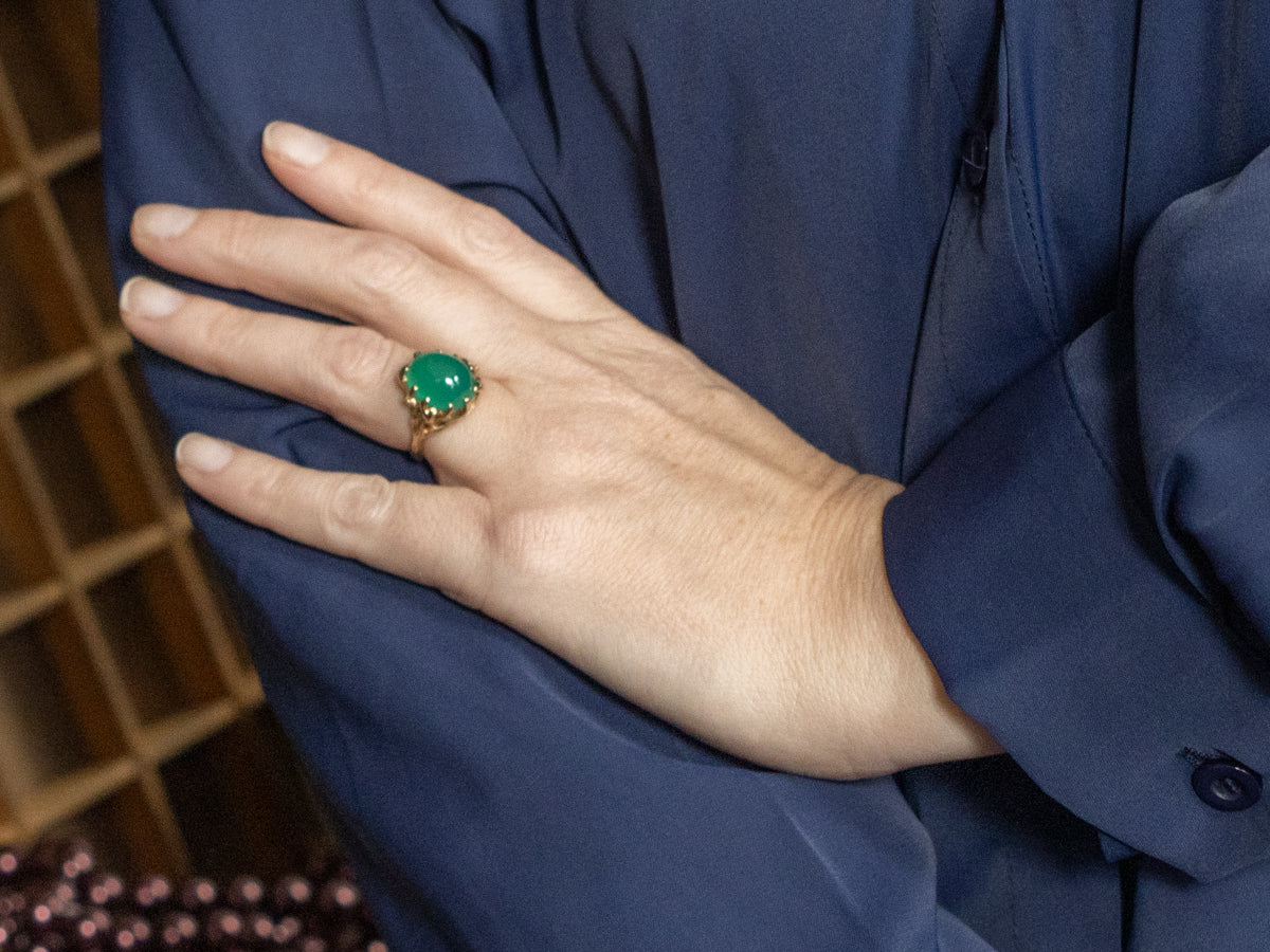 Green Onyx Gold Tree Branch Setting Solitaire Ring