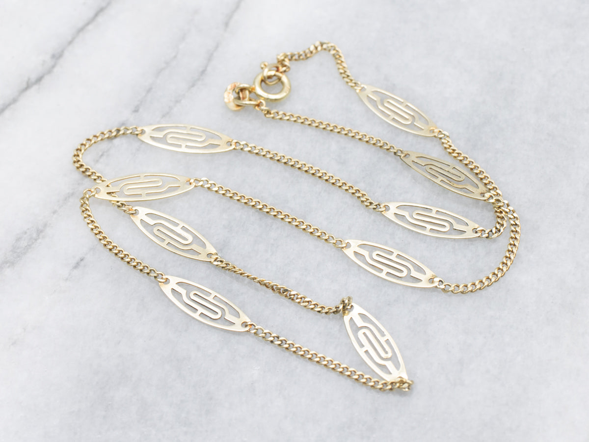 Marquise-Link Yellow Gold Station Chain