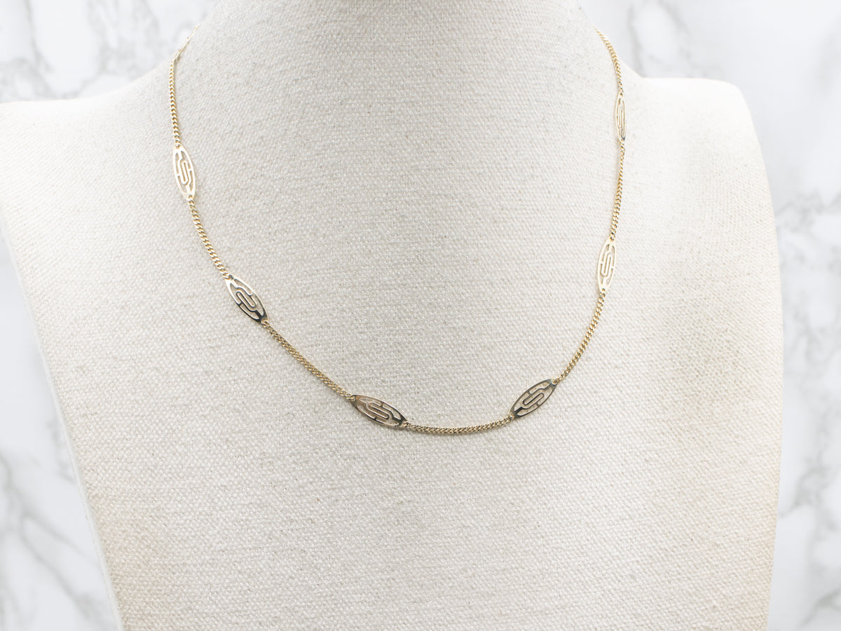 Marquise-Link Yellow Gold Station Chain