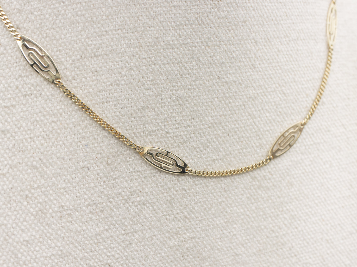 Marquise-Link Yellow Gold Station Chain