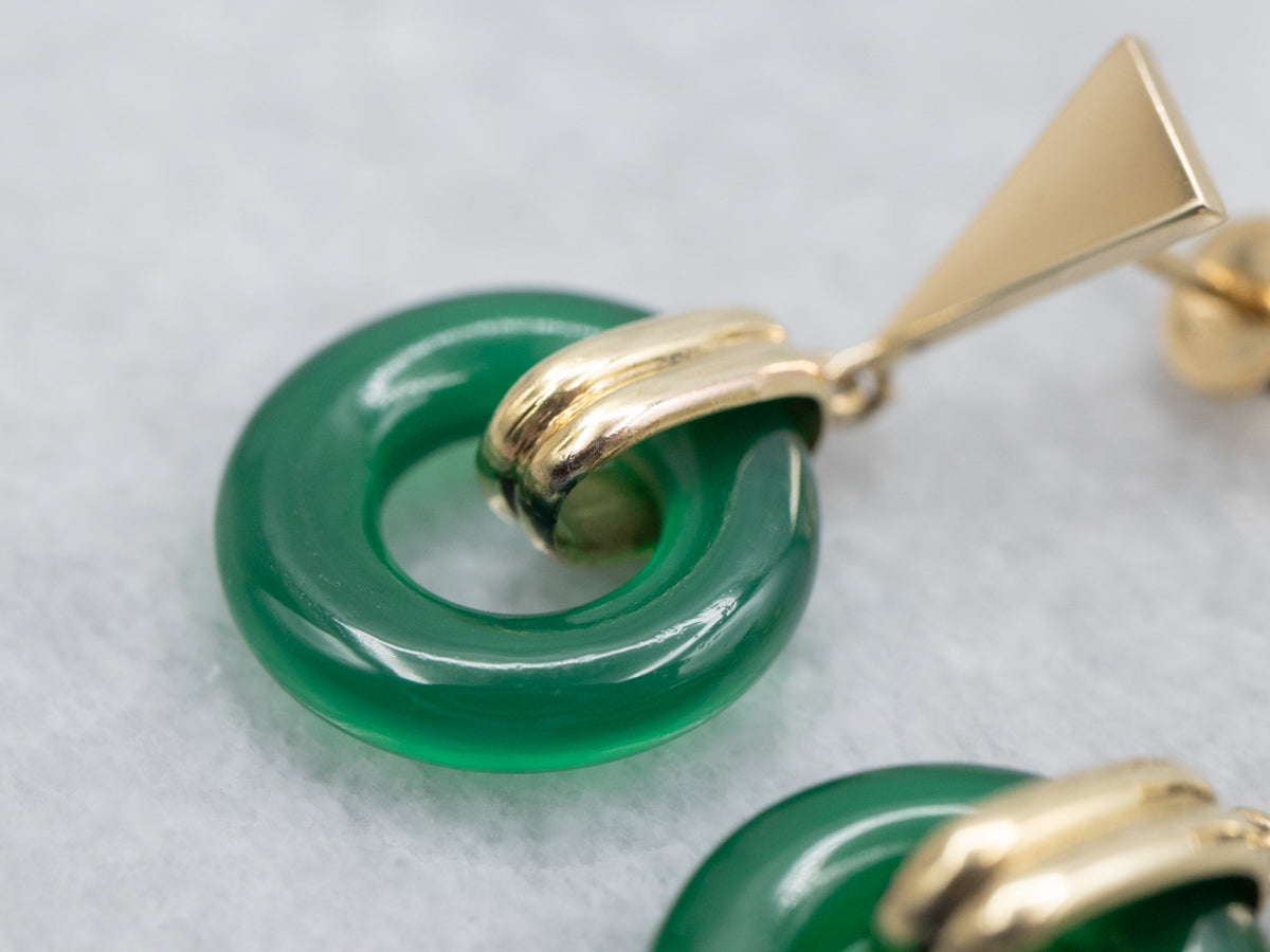 Green Onyx and Gold Dangle Drop Earrings
