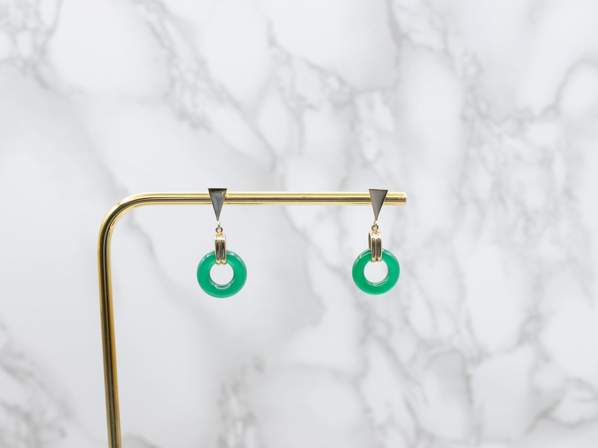 Green Onyx and Gold Dangle Drop Earrings
