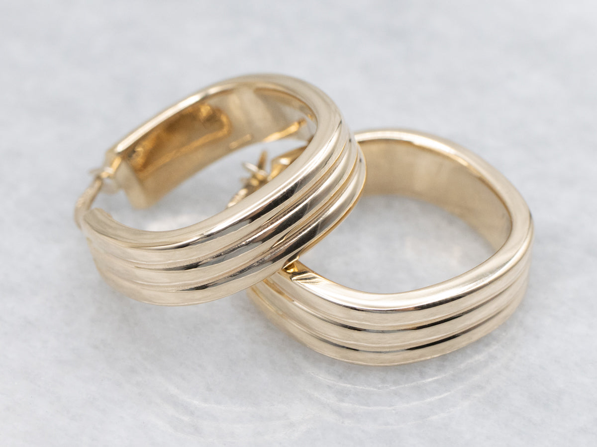 Grooved Squared-Gold Hoop Earrings