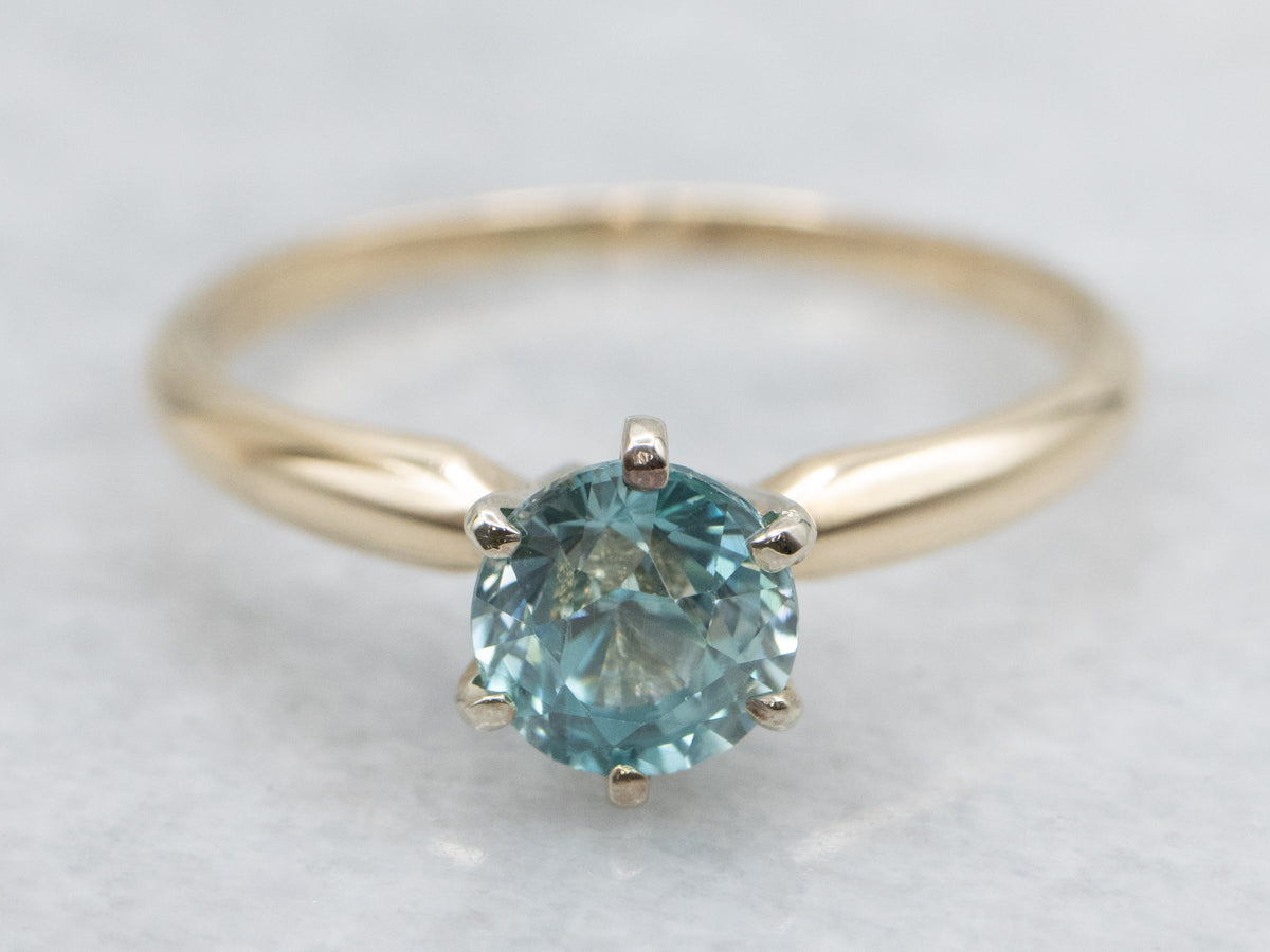 Sparkling Blue Zircon Solitaire Gold Ring