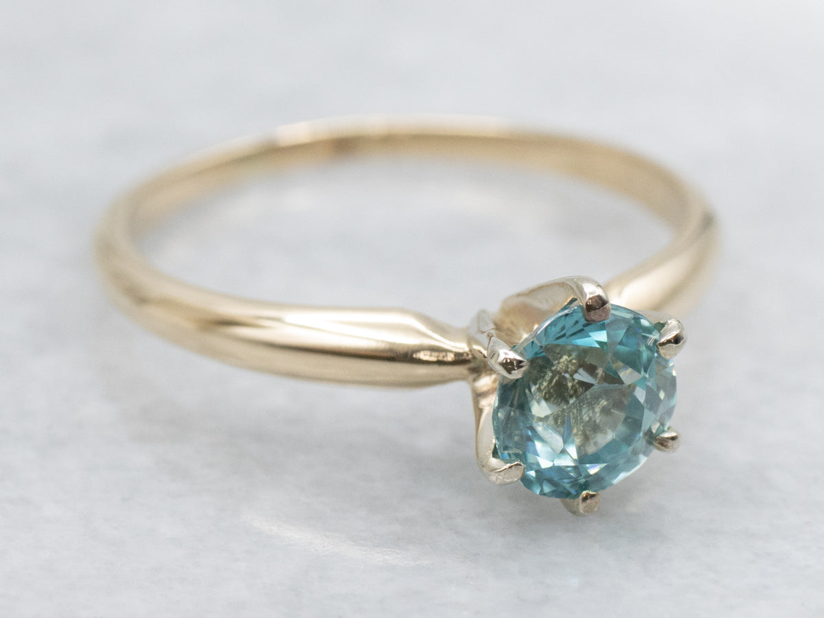 Sparkling Blue Zircon Solitaire Gold Ring