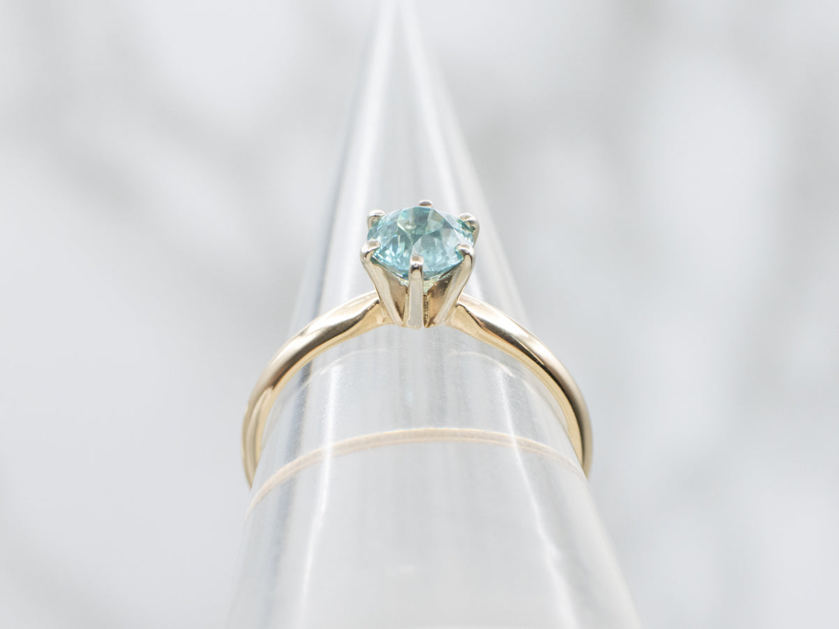 Sparkling Blue Zircon Solitaire Gold Ring