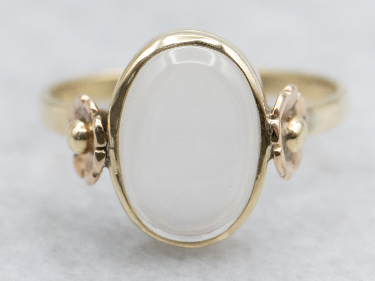 Bezel-Set Floral Moonstone and Gold Ring
