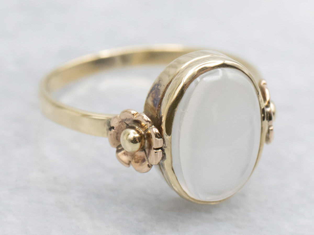 Bezel-Set Floral Moonstone and Gold Ring