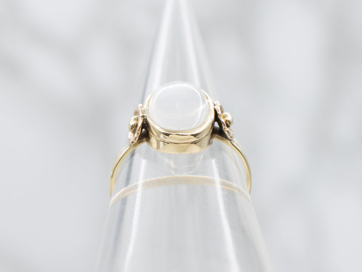 Bezel-Set Floral Moonstone and Gold Ring