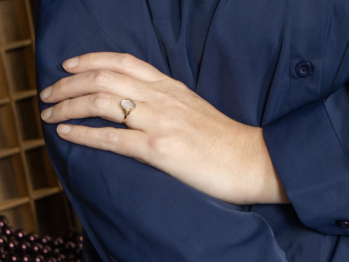 Bezel-Set Floral Moonstone and Gold Ring