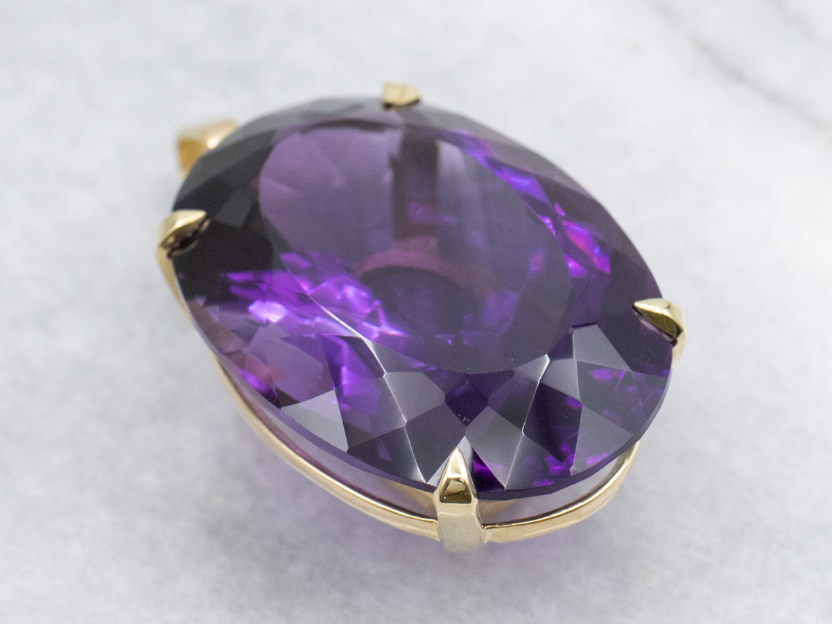 Large 48.03 Carat Amethyst and Gold Cocktail Pendant