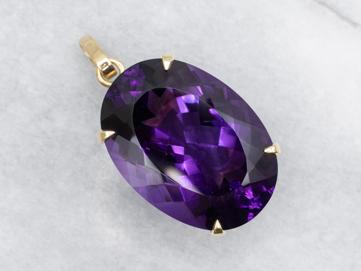 Large 48.03 Carat Amethyst and Gold Cocktail Pendant
