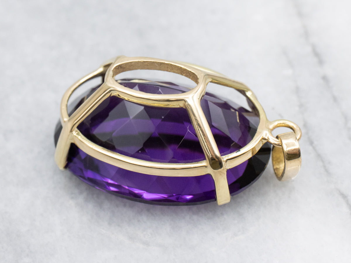 Large 48.03 Carat Amethyst and Gold Cocktail Pendant