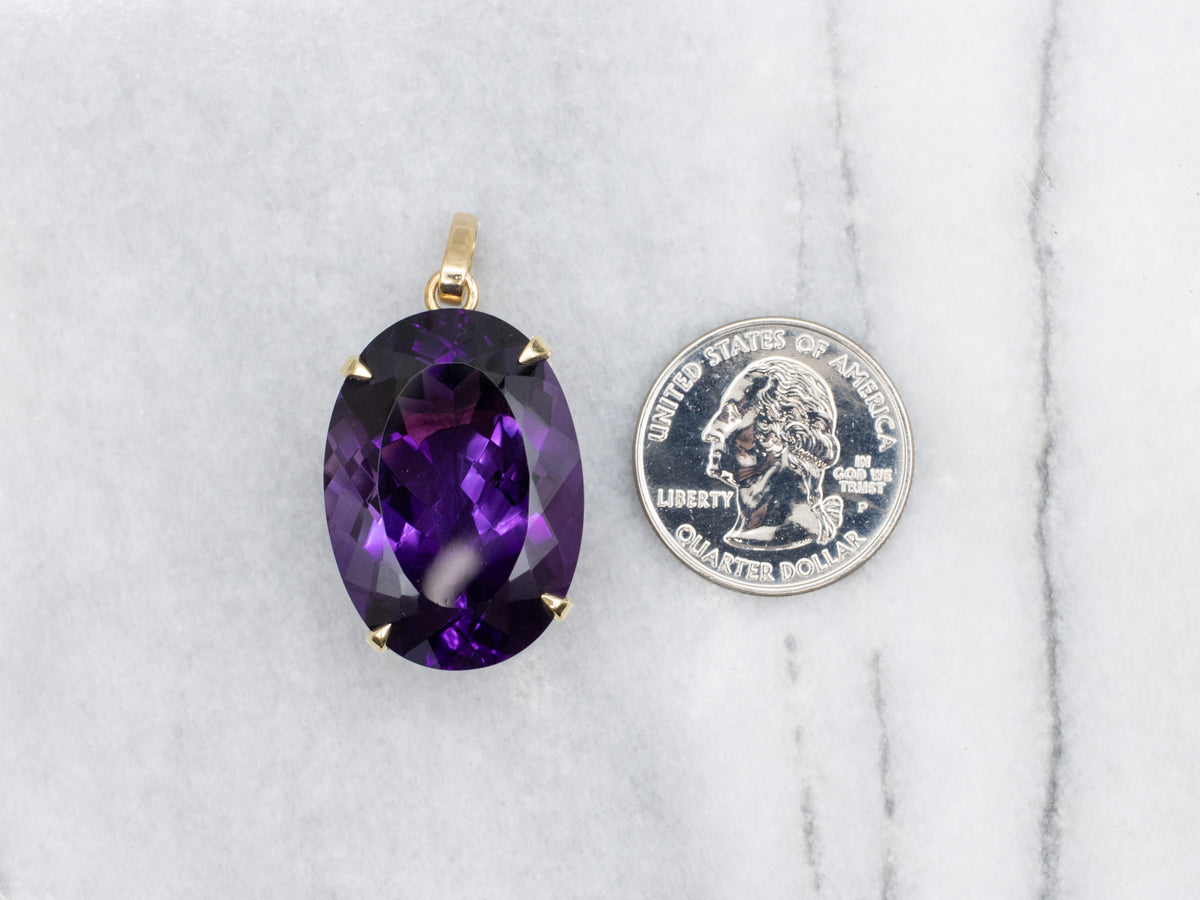 Large 48.03 Carat Amethyst and Gold Cocktail Pendant