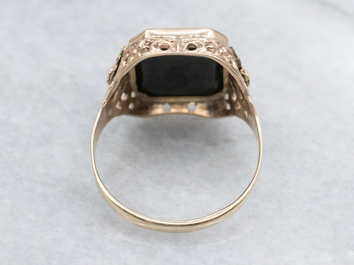 Two Tone Bloodstone Floral Filigree Ring