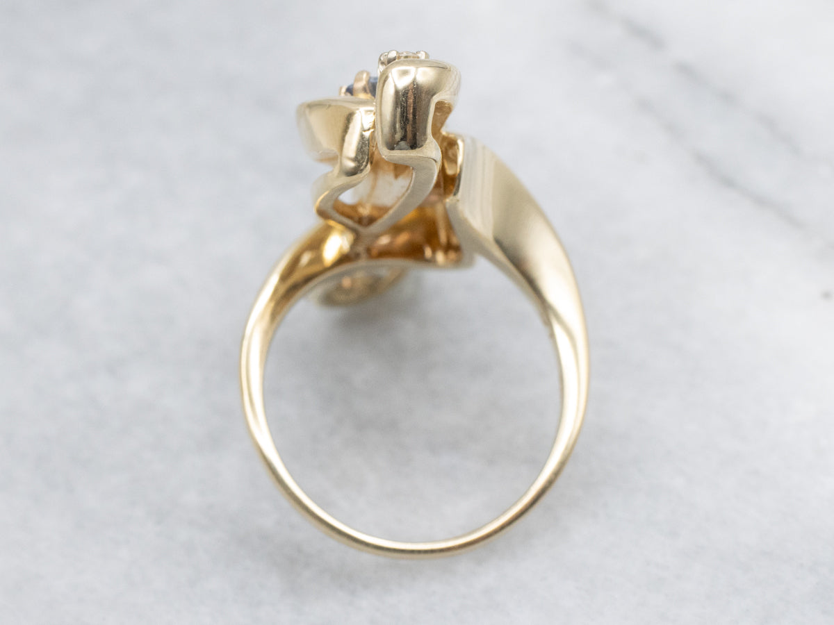 Modernist Gold Sapphire and Diamond Twisting Cocktail Ring