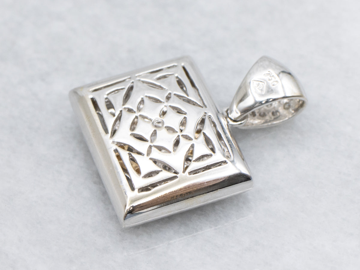 Open Work Two Tone Diamond Rectangular Pendant
