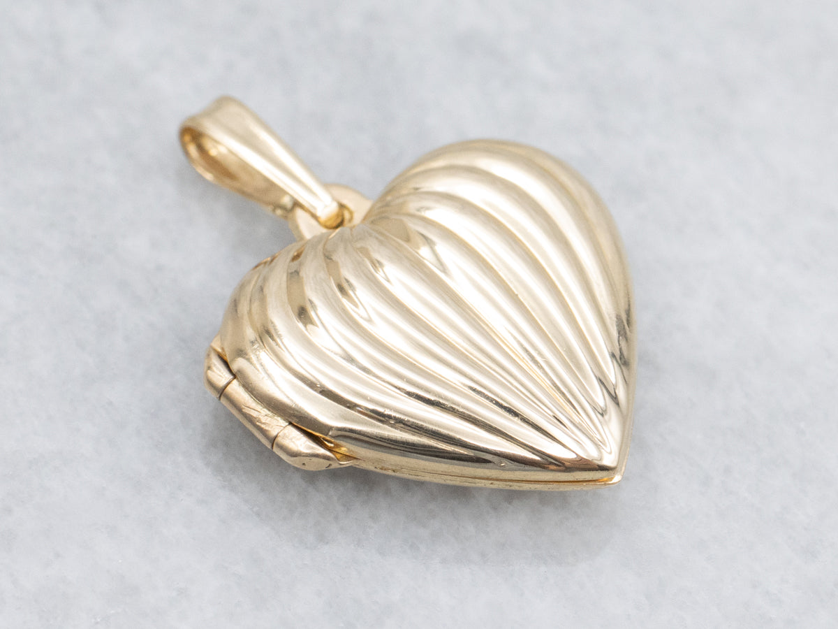 Grooved Heart Shaped Yellow Gold Locket