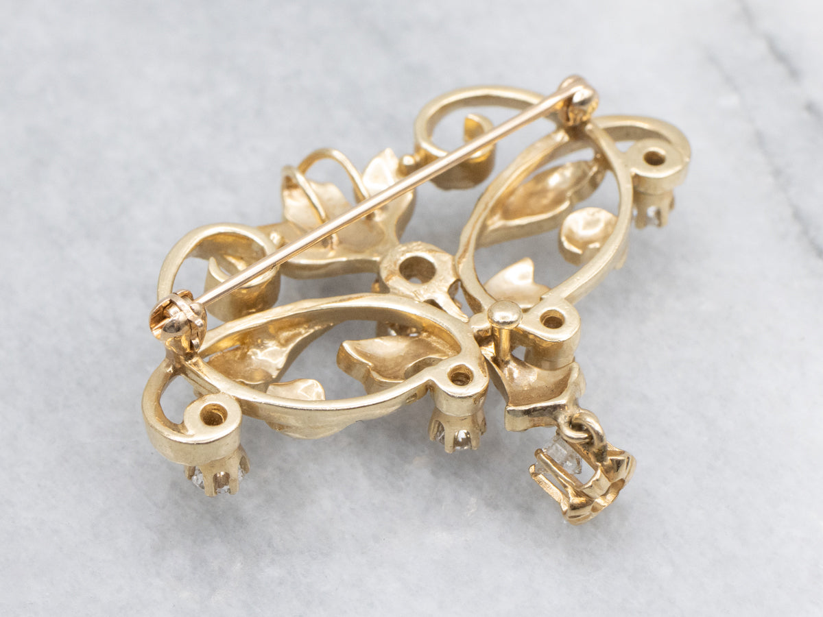 Victorian Seed Pearl and Diamond Gold Pin and Pendant